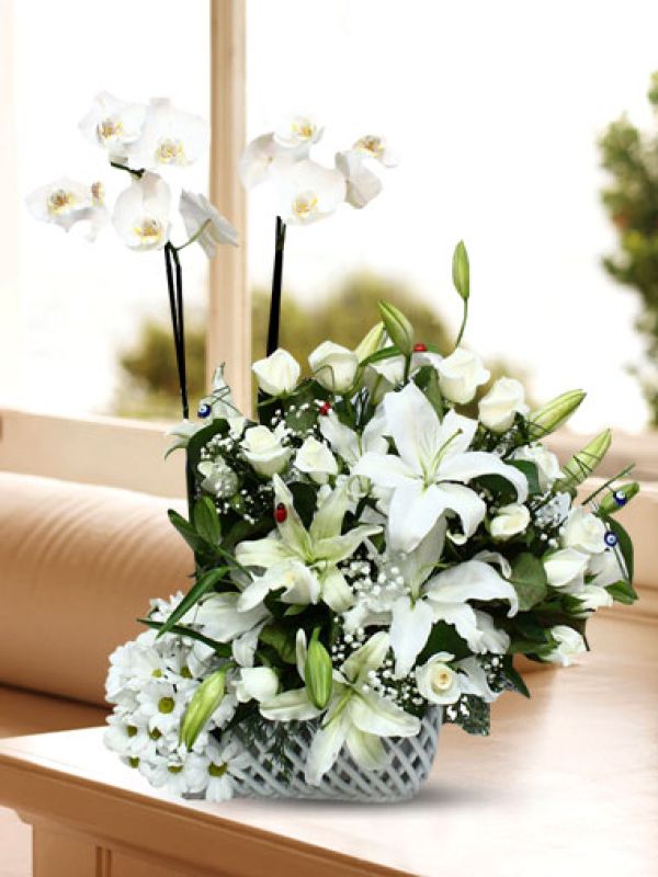  Erzurum Çiçek Gönder - Beyaz Orkide ve Güller