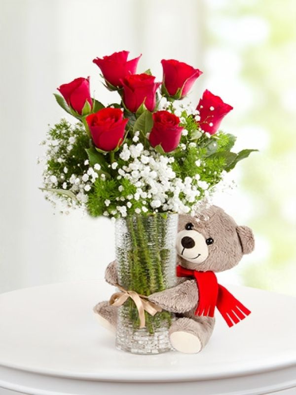  Erzurum Çiçek Siparişi - Ayıcıklı Güller Vazoda