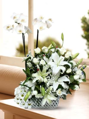  Erzurum Çiçek Gönder - Beyaz Orkide ve Güller